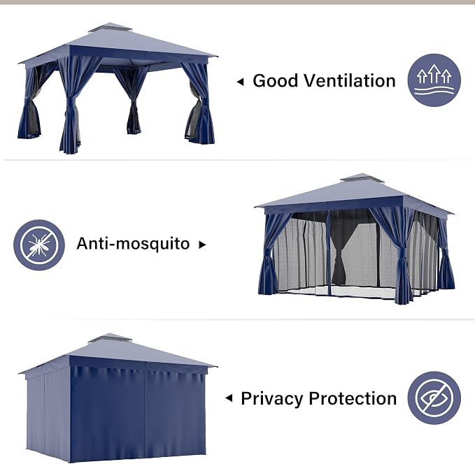 LAUSAINT HOME Semi-Permanent Outdoor Patio Gazebo 12'x12', Heavy Duty Party - Image 7