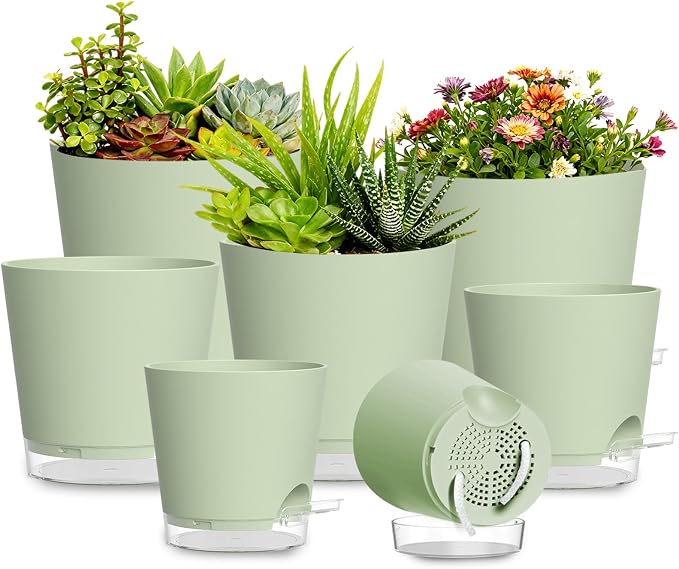 Plant Pots 4/5/5.5/6/6.5/7/8 Inch Self Watering Pots, 7 Pack Plastic Planters by SQKH