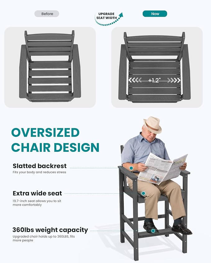 SERWALL Tall Adirondack Chairs Set of 2, Oversize Balcony Adirondack Chairs Set - Image 3