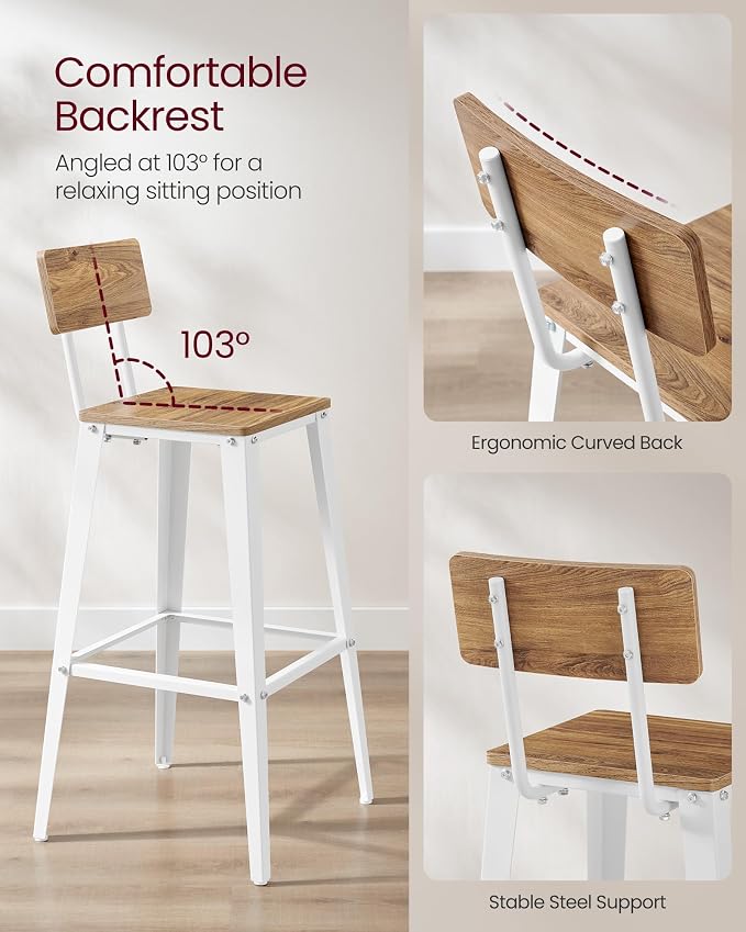 VASAGLE Set of 4 Bar Stools, Bar Height Stools, 29.1 Inches Tall Barstools - Image 6