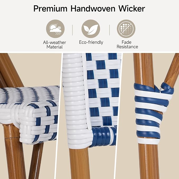 ONBRILL French Bar Stool Set of 2, Wicker Bar Height Stool 29" - Image 7