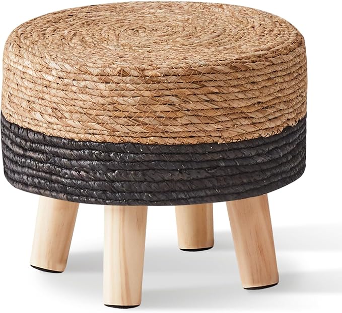Cpintltr Ottoman Natural Seagrass Footrest Poufs Hand Weave Round Foot Stool - Image 4