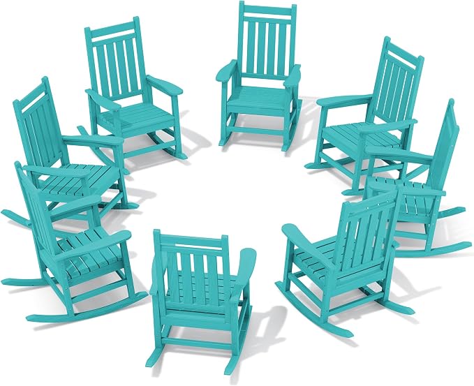 SERWALL HDPE Outdoor Rocking Chair Set of 8, Patio Rocking Chairs by SERWALL