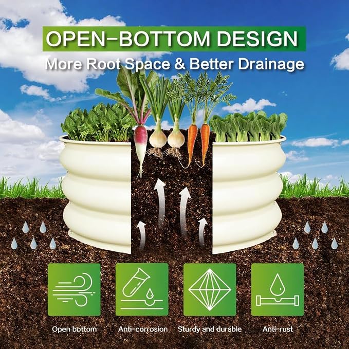GARDMAX 2x2x1FT Galvanized Round Raised Garden Bed Kit, Metal Planter Boxes - Image 2