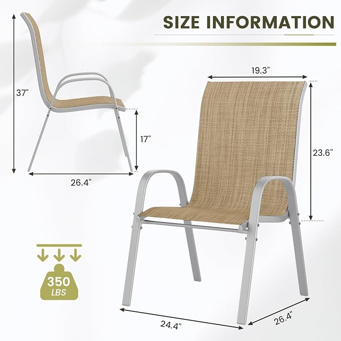 UDPATIO Patio Chairs Set of 4, Stackable Silver Outdoor Dining Chairs - Image 3