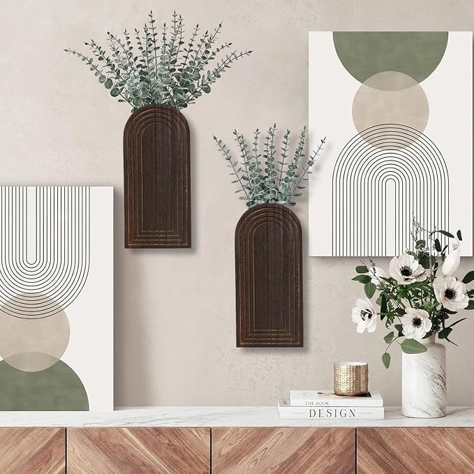 2 Pack Wooden Wall Vase Set - Image 4