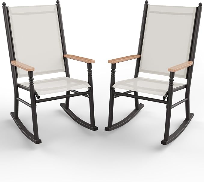 Shintenchi 2 Pcs Outdoor Rocking Chairs Set, Upgraded High Back Patio Rocking by Shintenchi