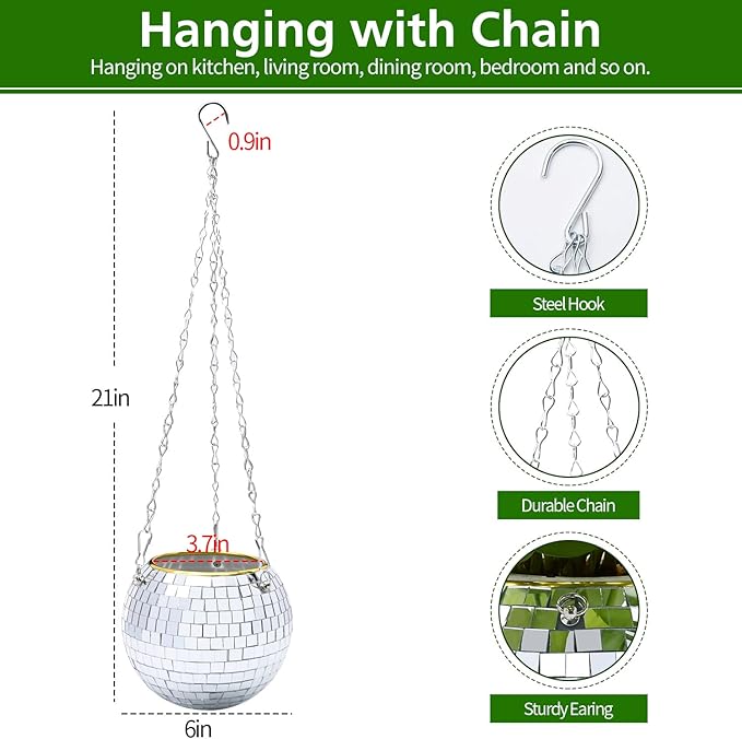6" Disco Ball Planter, Disco Ball Plant Hanger - Image 5