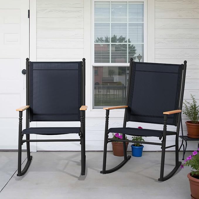 Shintenchi 2 Pcs Outdoor Rocking Chairs Set, Upgraded High Back Patio Rocking - Image 6