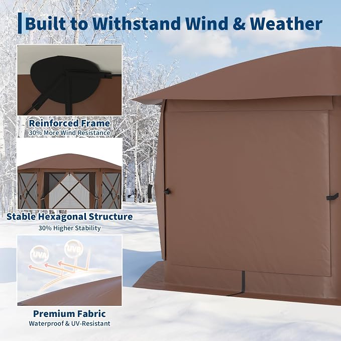 13x13FT 6-Sided Pop Up Gazebo Tent，One-Push Setup Canopy Tent - Image 2