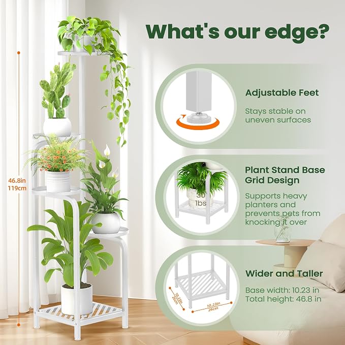 TOSKING 5 Tier Tall Plant Stand Indoor Outdoor, Heavy Duty Corner Shelf - Image 4