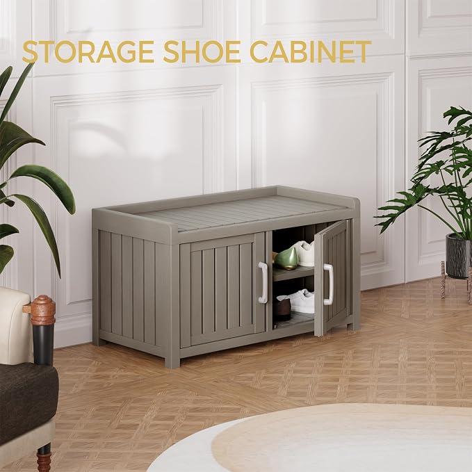 Storage Bench - 2 Doors Waterproof Resin Shoe Bench - Indoor & Outdoor Use - Image 8