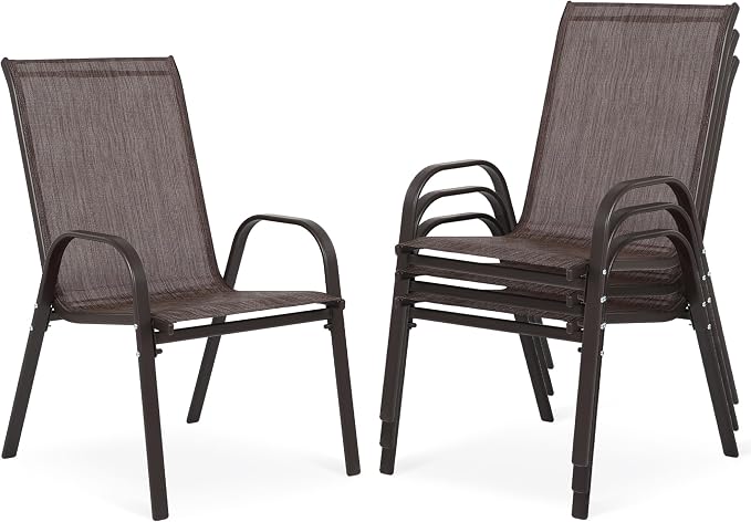 Outdoor Stackable Chairs Set of 4, Stacking Patio Chairs by Villeston
