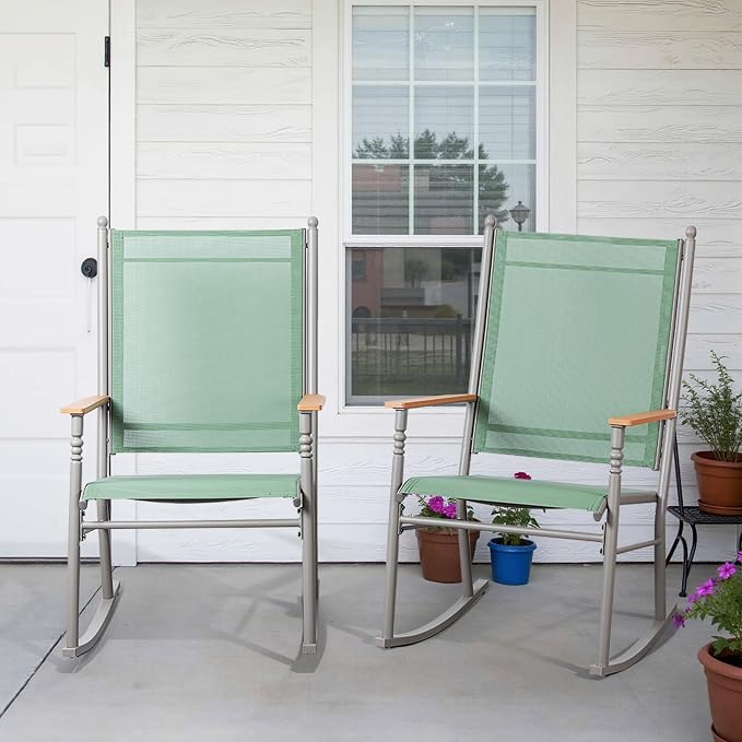 Shintenchi 2 Pcs Outdoor Rocking Chairs Set, Upgraded High Back Patio Rocking - Image 6