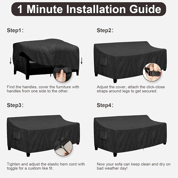 PureFit Outdoor Couch Cover Waterproof Patio Sofa Furniture Covers, 3-Seater - Image 7