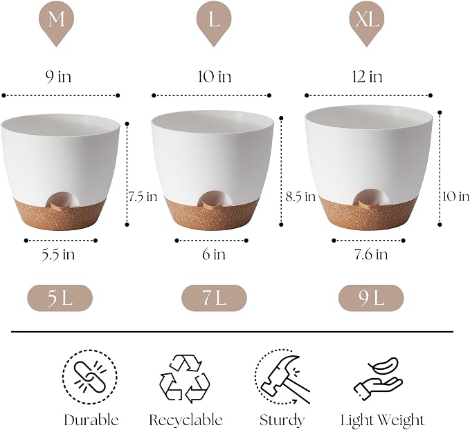 Plant Pots 12/10/9 inch Set of 3, Self Watering Flower Pots Indoor Outdoor - Image 2