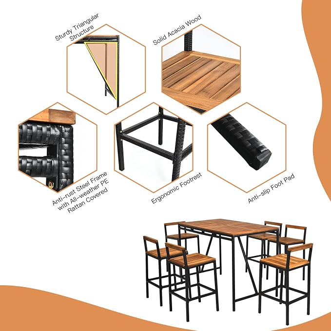 HAPPYGRILL 7 Piece Patio Bar Table Set - Image 6