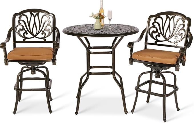 VIVIJASON 3-Piece Patio Swivel Bar Stools Set, All Weather Cast Aluminum by VIVIJASON