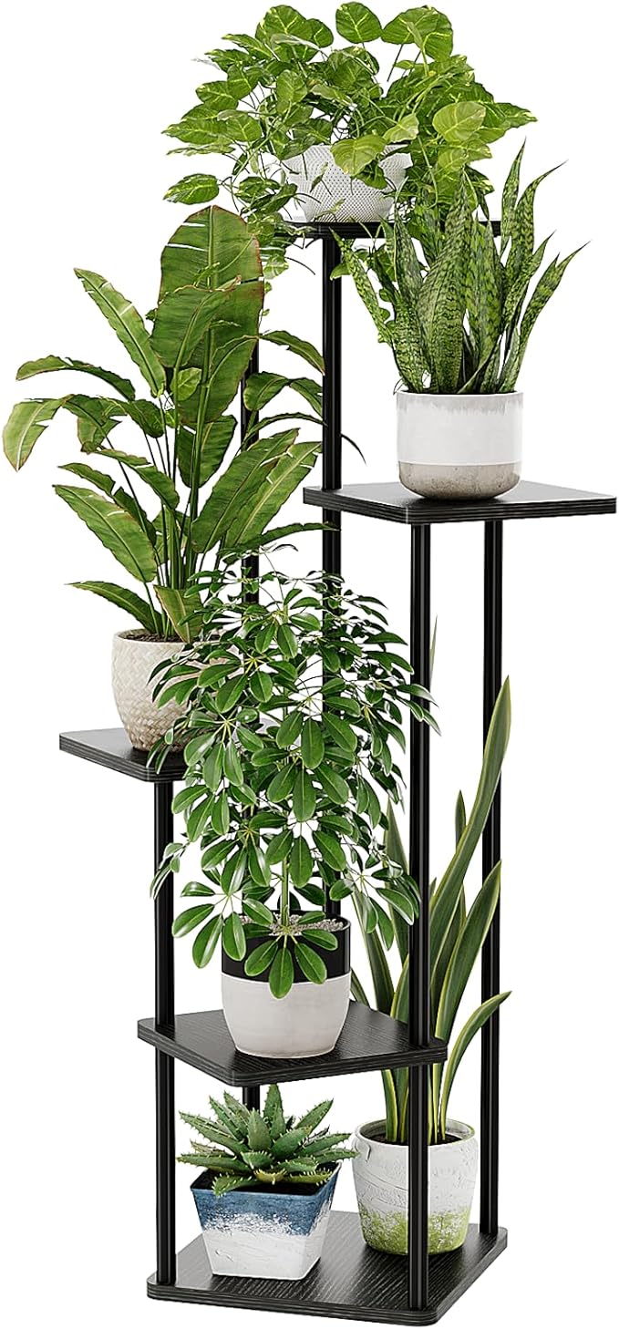 Bamworld Black Plant Stand Indoor 5 Tier Plant Shelf by Bamworld