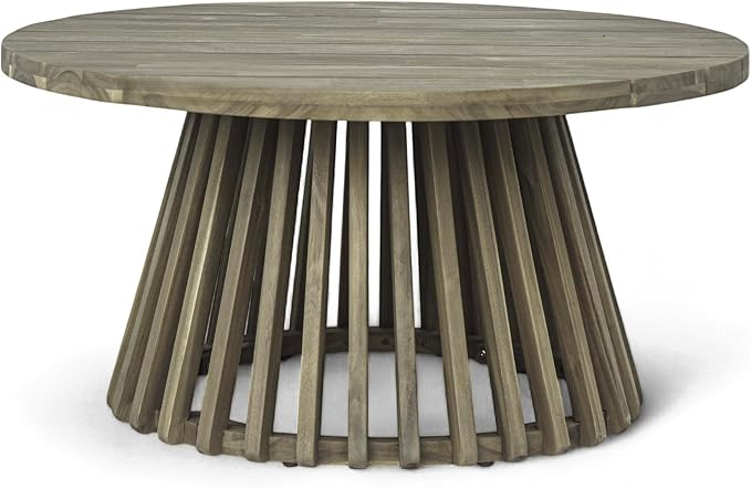 Merax Patio Outdoor Acacia Wood Round Coffee Table - Image 4