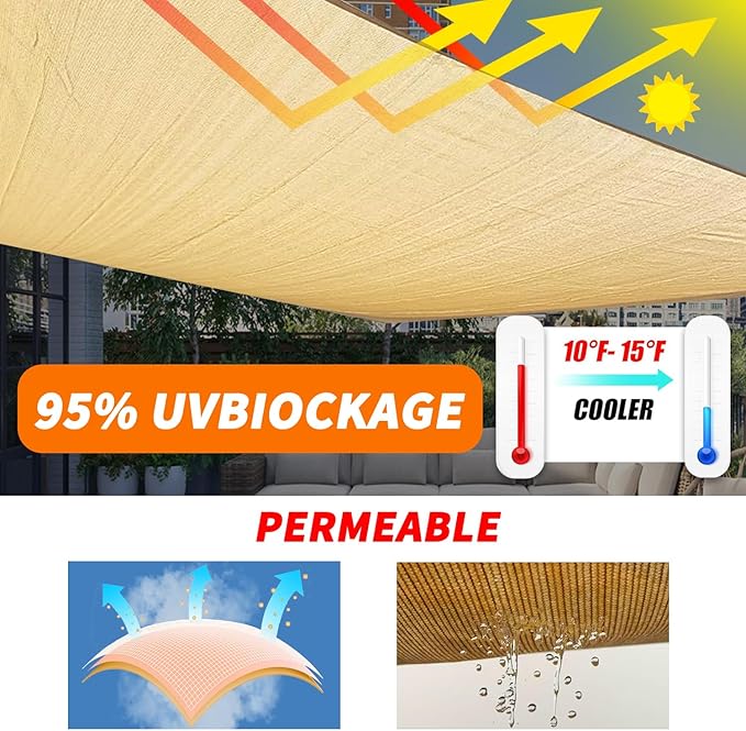 16' x 20' Rectangular Sun Sail Shades Canopy UV Block Outdoor Shades - Image 3
