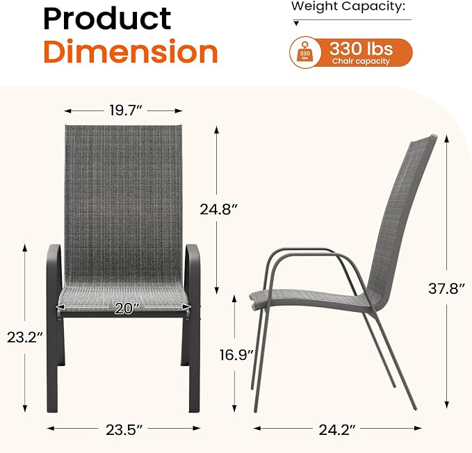JEAREY Patio Dining Chairs Set of 4, Outdoor Stackable Dining Furniture Set - Image 3