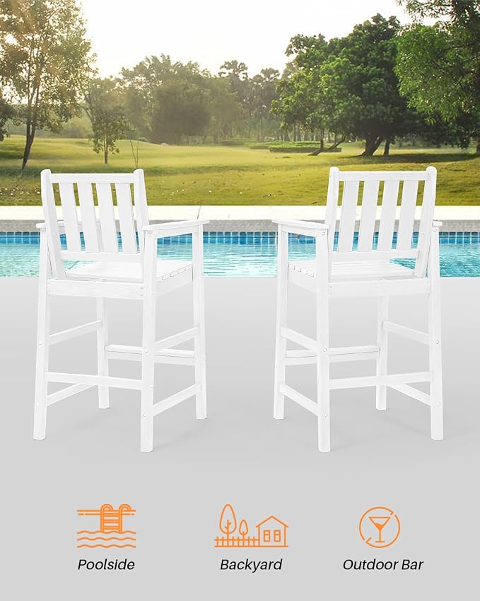 Adirondack Bar Chair Set of 2, HDPE Tall Adirondack Chairs Bar Stools - Image 6