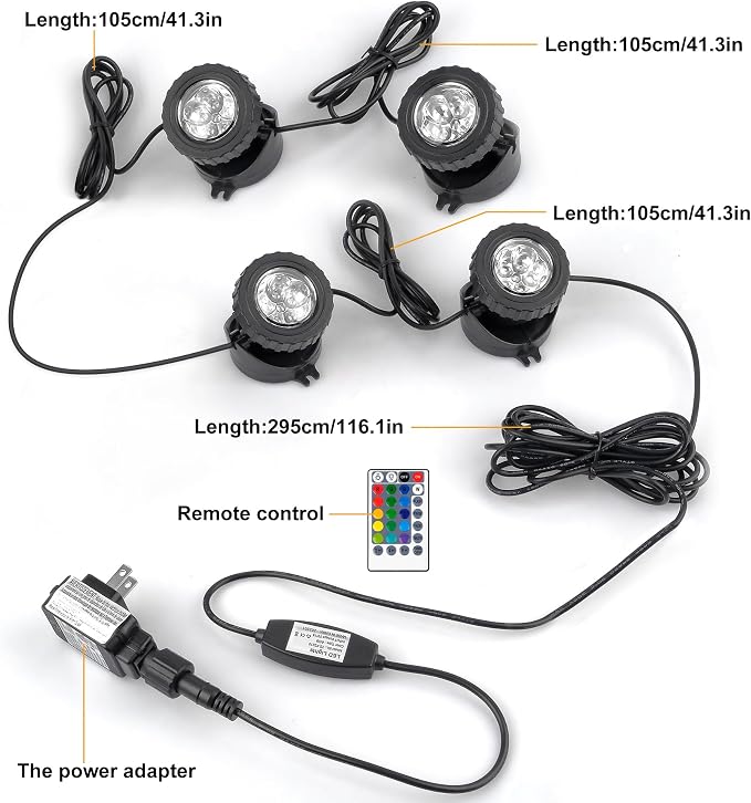 RGB Pond Lights with Timer, LED Underwater Submersible Colorful Landscape - Image 6