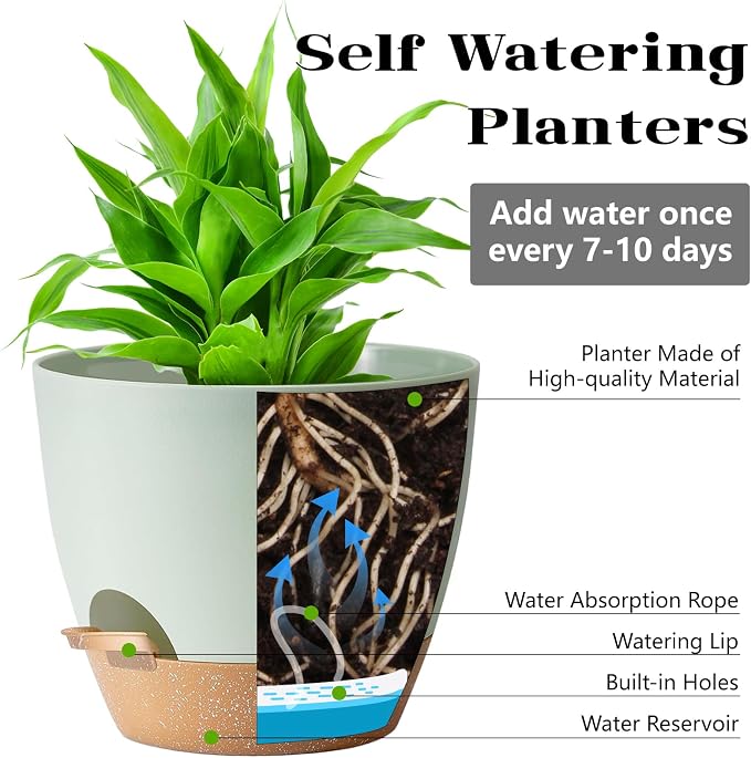 Self Watering Plant Pot with Drainage Hole, Plant Pots Outdoor Flower Pots - Image 3
