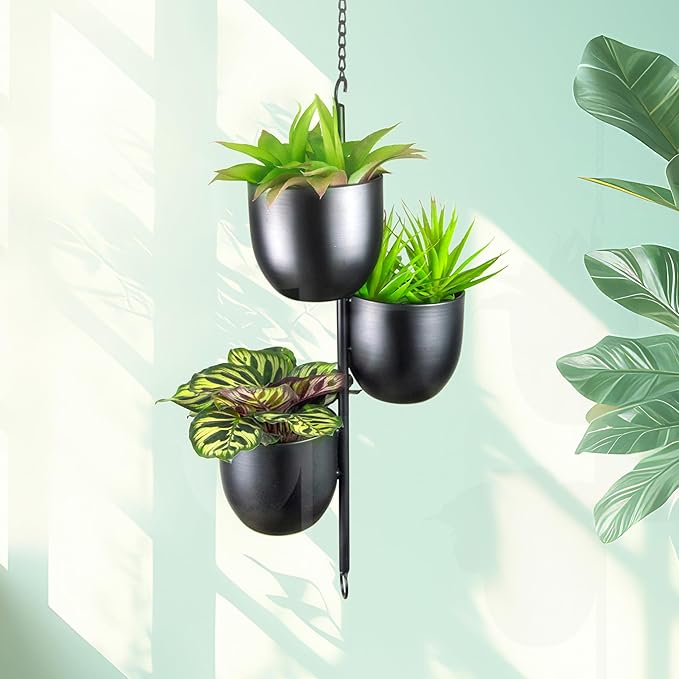 3 Tier Hanging Planters for Indoor & Outdoor, Stackable Black Metal Plant Hanger - Image 7