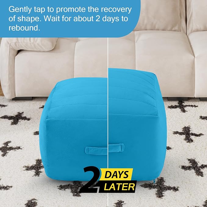 MeMoreCool Square Stuffed Pouf Ottoman Foot Rest, Floor Pouf Foot Stool - Image 7