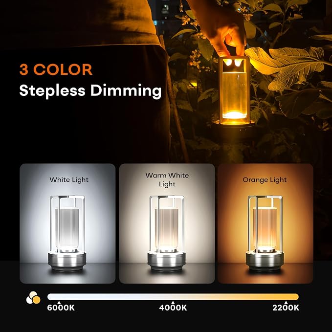 Portable Metal Table Lamp for Indoor/Outdoor, Rechargeable Cordless LED Lamp - Image 6