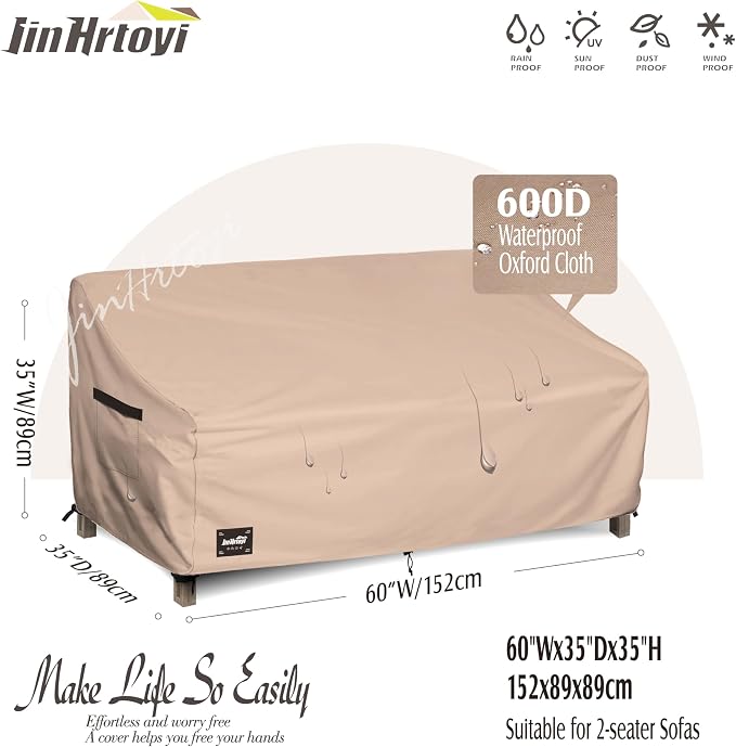 2-Seater Patio Loveseat Cover, 60Wx38Dx35H inches Outdoor Furniture Covers - Image 2