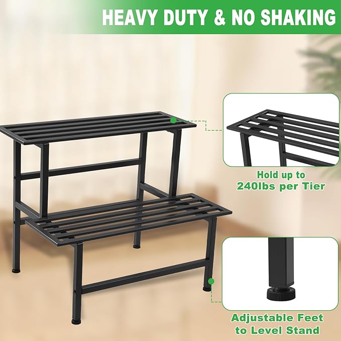 Metal Plant Stand Outdoor Plant Shelf Indoor, 2 Tier Heavy Duty Ladder Plant - Image 3