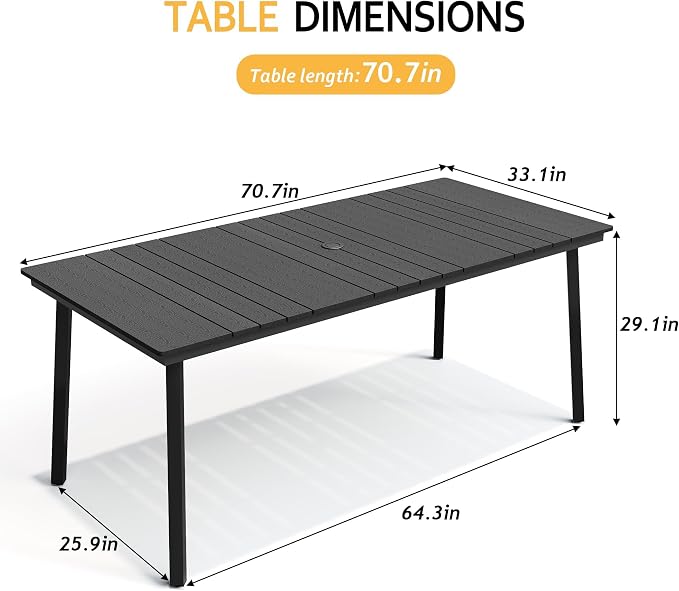 70 Inch Outdoor Patio Dining Table - Image 3