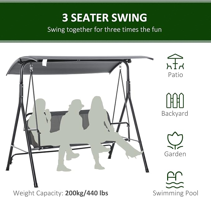 Outsunny 3-Person Porch Swing - Image 6