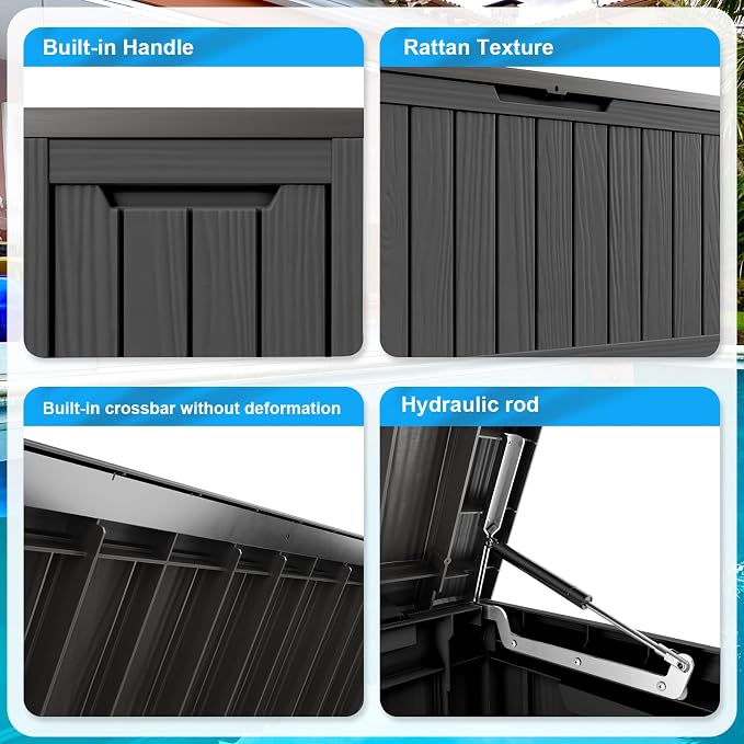90 Gallon Waterproof Outdoor Storage Box, Resin Deck Box, Lockable Outside - Image 3