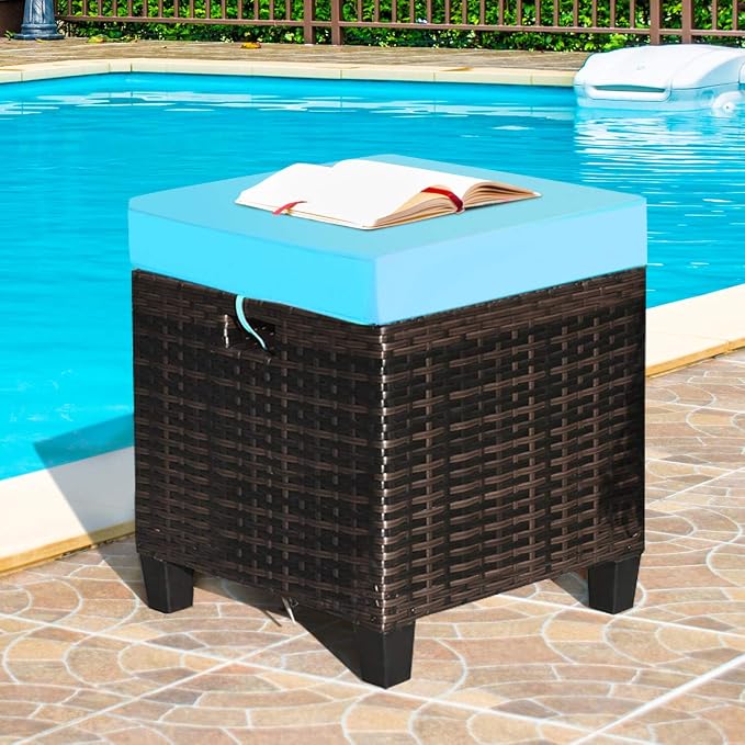 Tangkula 2 Pieces Outdoor Patio Ottoman, All Weather Rattan Wicker Ottoman Seat - Image 2