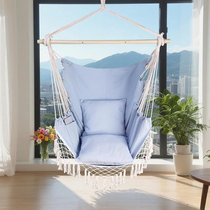 Hammock Chair Hanging Rope Swing Chair, Max 450 Lbs, Large Hanging Chair - Image 7