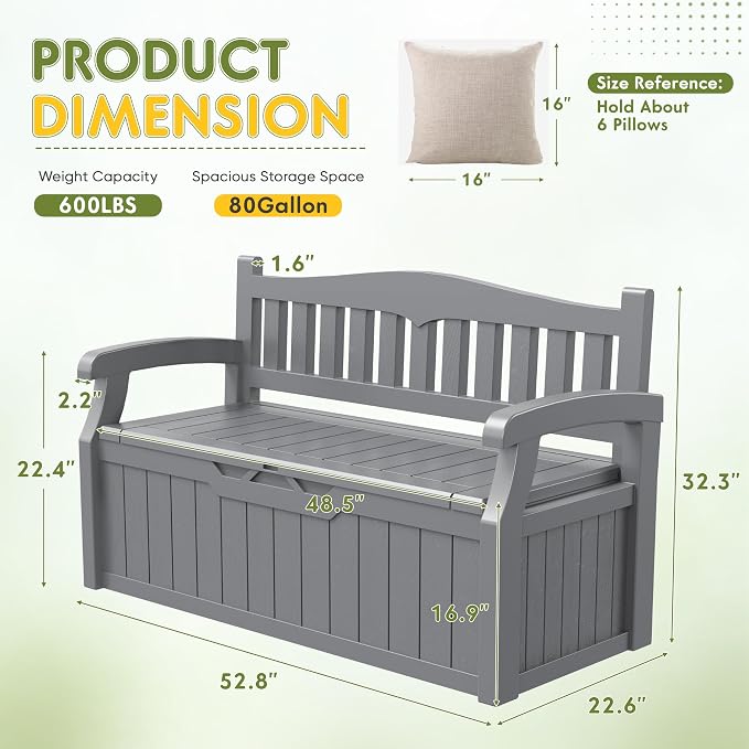 Greesum 80 Gallon Storage Bench Outdoor Deck Box - Image 3