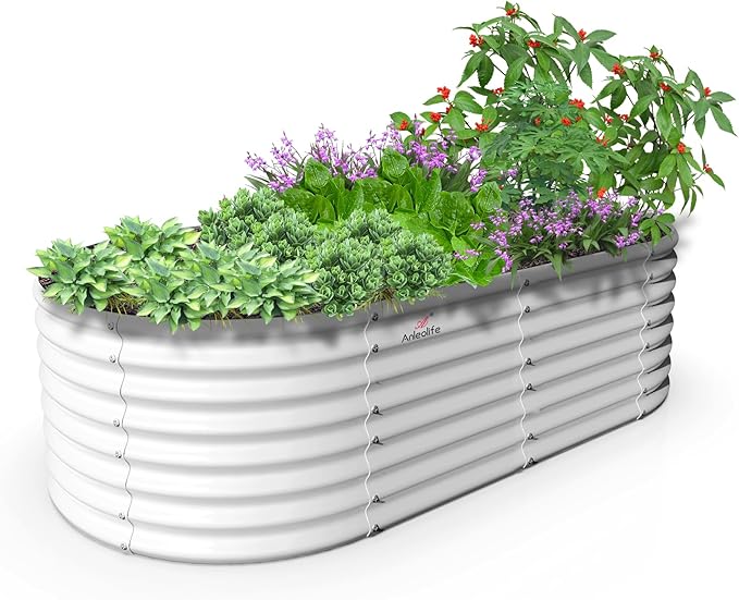A ANLEOLIFE 8X4X2 ft Galvanized Raised Garden Beds Outdoor, Oval Large Metal by AAnleolife