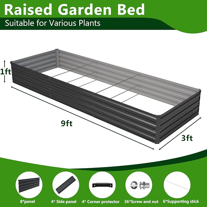 2PCS 9x3x1ft Galvanized Raised Garden Bed Kit, Galvanized Planter Raised Garden - Image 3