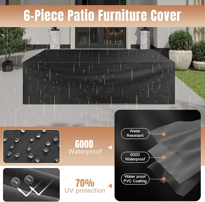 Aoxun 6 Pieces Patio Furniture Set Wicker Rattan Outdoor Sectional Conversation - Image 7