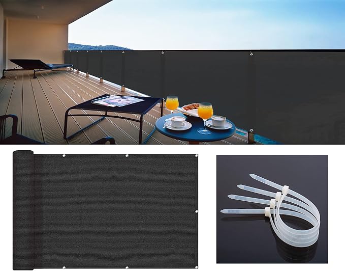 LOVE STORY 3'x12' Black Balcony Screen Privacy Fence Cover UV Protection - Image 5