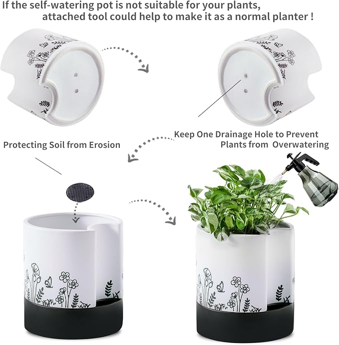 Nihow Self Watering Plant Pot: 8 Inch Ceramic Planter - Image 4