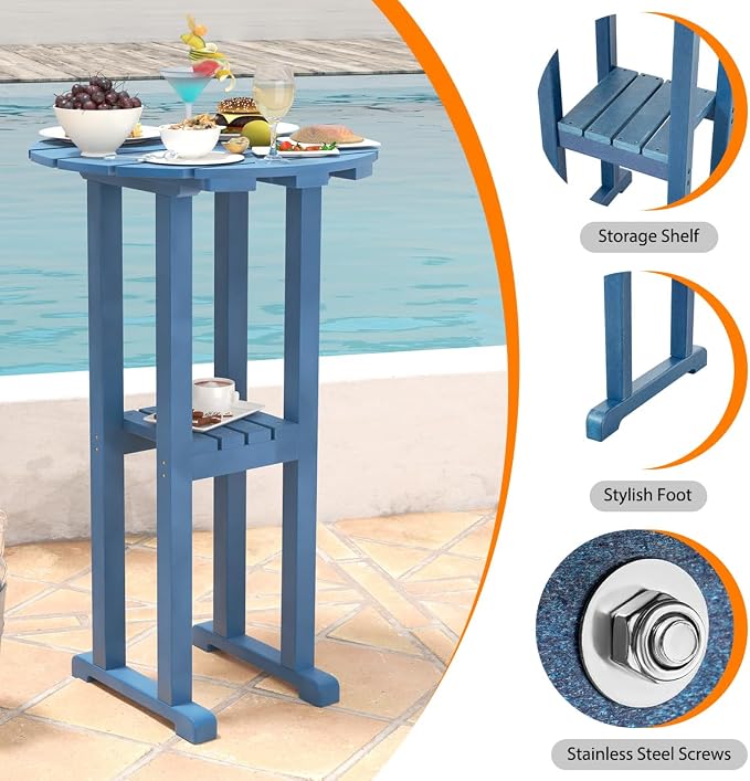 Sundale Outdoor 39 Inches Height Adirondack Bar Table, Patio HDPE Pub Height - Image 4