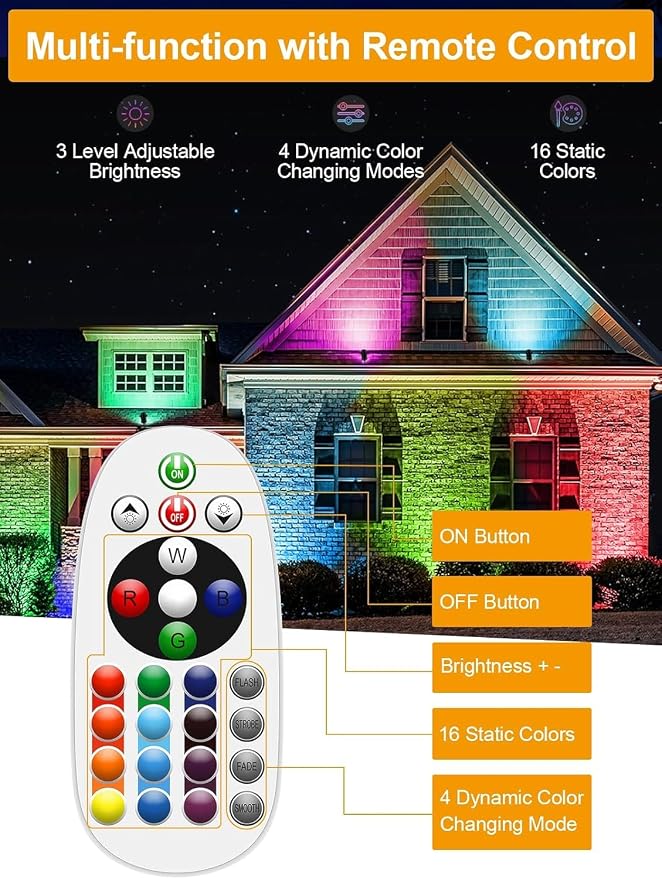 ZUCKEO 12W RGB Low Voltage Landscape Lighting Remote Control Color Changing - Image 3