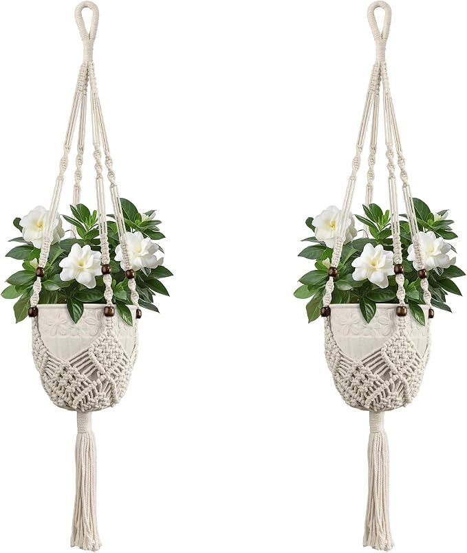 USLAI Macrame Plant Hanger Indoor Outdoor, Fits 3 to 6.5 inch Pots, Hanging by USLAI