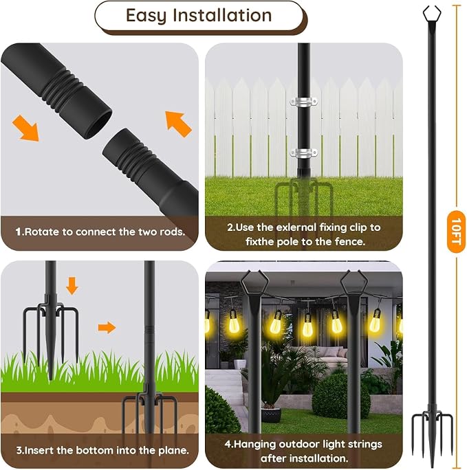 AILBTON 8 Pack 10Ft String Light Poles, Light Poles - Image 7