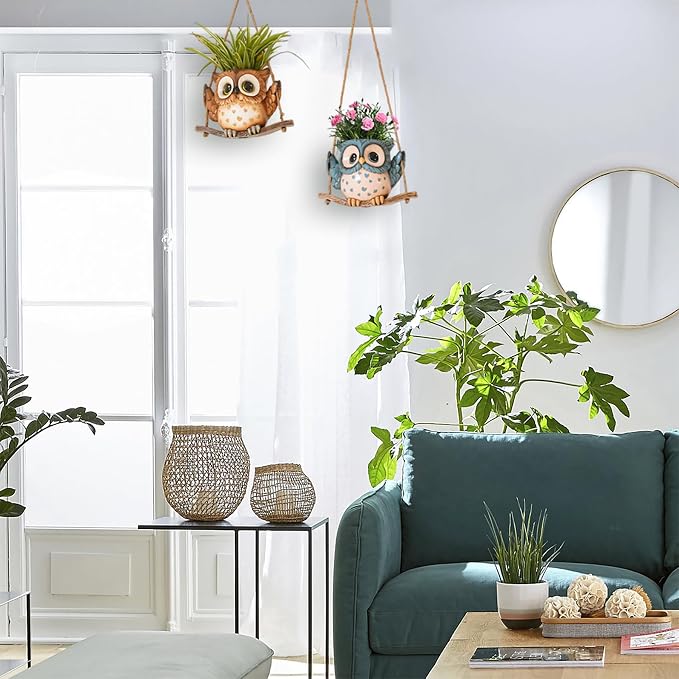 Swing Owl Hanging Planters for Indoor Plants, Cute Small Succulent Pots - Image 4